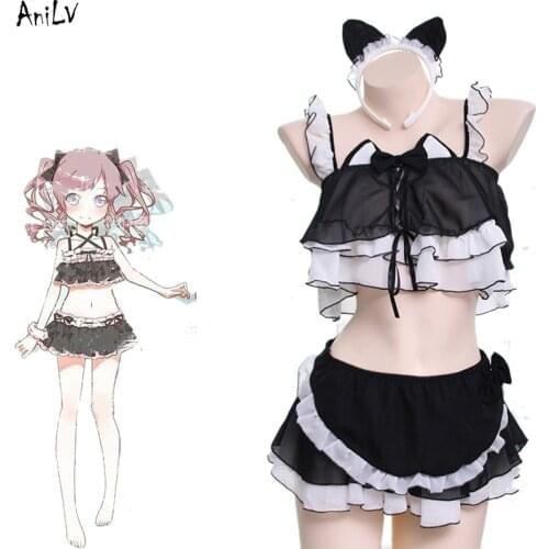 AniLV Japanese Anime Lolita Cute Cat Maid Swimsuit Costume Cats Girl Swimwear Uniform Pool Party Cosplay
