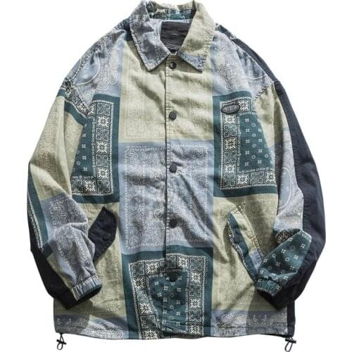 Spring Autumn Cashew FlowerJacket Men And Women Casual Ethnic Style Couple Wear Loose Stitching Contrast Color Student Coats