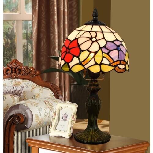 European-Style Tiffany Colored Glass Morning Glory Creative Restaurant Bedroom Bedside Table Lamp 8 Inches 20cm Festive Lamp