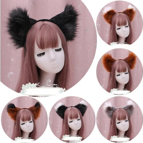 Cute Cat Ears Headband Lolita Cosplay Anime Dance Party Costume Fox Ear Plush Hairband For Women Girls Kawaii Hair Props Decor