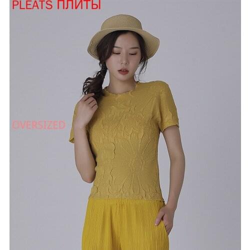 Miyake Fold Summer T-shirt All-match Fashion Temperament Tops New Korean Style Atmospheric Shirt Women PLEATS Oversized T Shirt