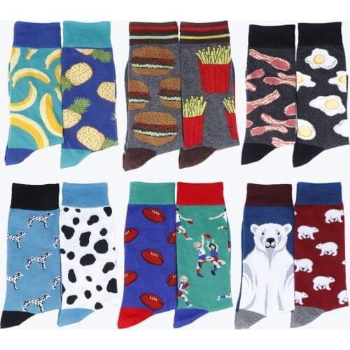 Mens Big Large Size Banana Hamburger Chips Pineapple Banana Poached Egg Bacon Spotted Dog Funny Long Socks Novelty Cotton Socks