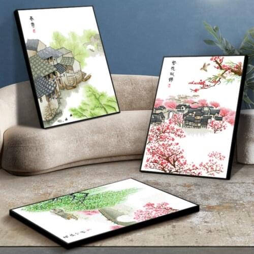 Chinese style cross stitch set landscape painting vintage wall decoration Pass the time at home creative printing embroidery