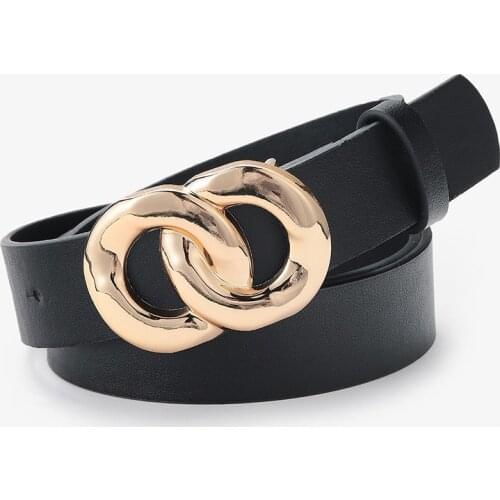 Women Double Ring Gold Belt Fashion Pu Metal Buckle Belts for Women New Black Red Waistband Female Jeans Dress 2021