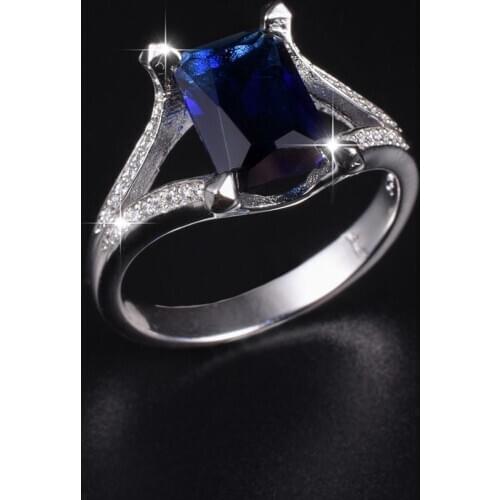 Luxury 925 streling Silver 10ct Square Blue Sapphire Rings Engagement Wedding ring for Men Wome jewelry boys