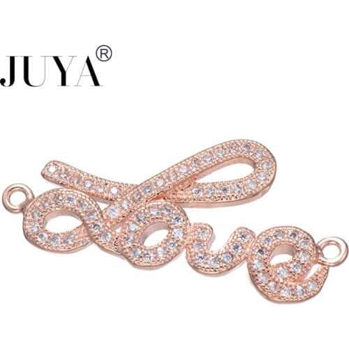 Luxury Copper Zircon Letter Love Connectors For Jewelry Making Hand made DIY Jewelry Craft bisuteria para manualidades por mayor