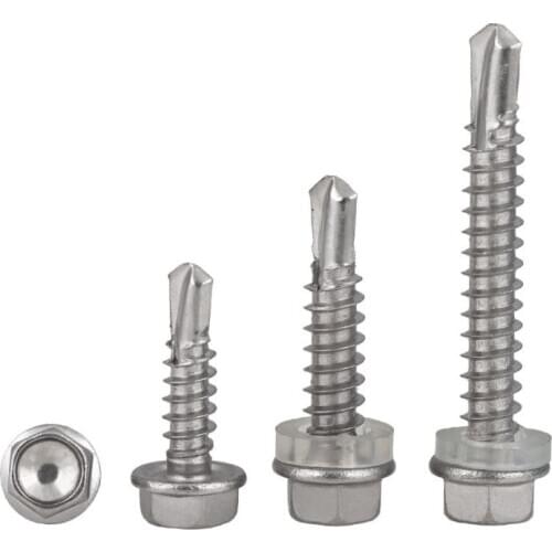 GuHua Hexagon Head with Collar Self Drilling Screw 304 Stainless Steel Hex Drill Tail Self Tapping Screws M4.2M4.8M5.5 5pcs