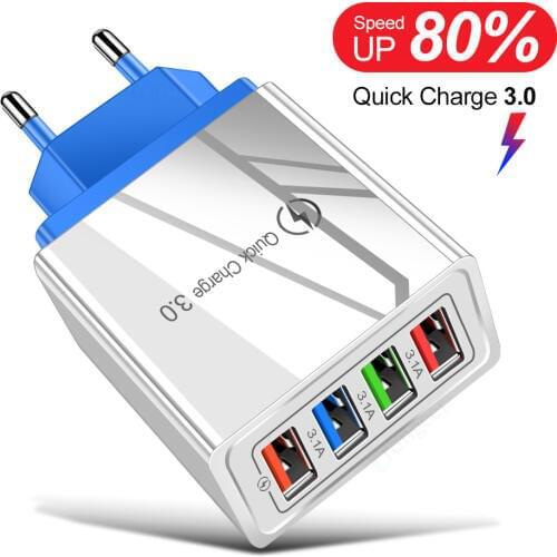 18W Quick Charging QC 3.0 Smart Fast 4 USB Wall Charger For Huawei P Smart Plus Y6 Y7 Y9 Prime 2019 Quick Charge Phone Adapter
