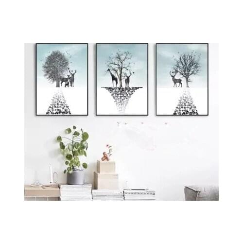 Nordic Modern Minimalist Oil Painting Forest Elk Decoration Living Room Restaurant Dream of The Deer Canvas Wall Art Picture