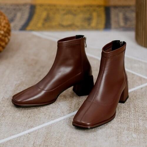 SKLFGXZY 2021 European American Modern Boots Genuine Leather Thick Heel Boots Chelsea Barefoot Ankle Boots Womens