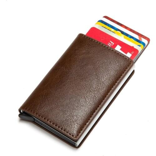 Bycobecy Antitheft Vintage Credit Card Holder Blocking Rfid Pop Up Wallet PU Leather Unisex Security Information Aluminum Purse