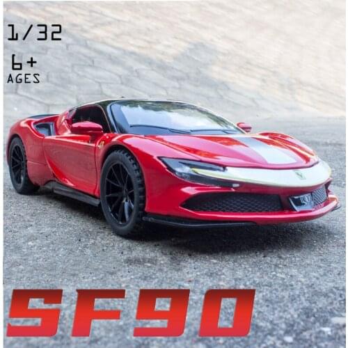 High Simulation 1:32 SF90 Sport Alloy Car Model Diecast Metal Vehicles With Sound Light Pull Back Collection Toys Kids Gift
