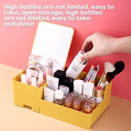 Drawer Type Cosmetic Storage Box With Mirror Desktop Skin Care Products Brush Shelf Dressing Table Finishing Rack