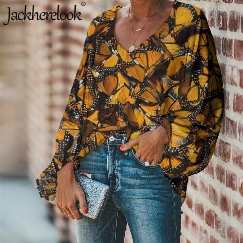 Jackherelook New Blouse Chiffon Shirts for Womens Monarch Butterfly Brand Design Plus Size Clothing Summer Harajuku Tops Shirt