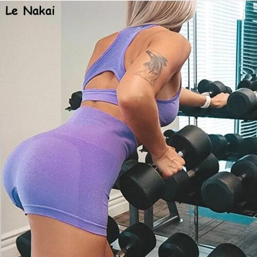 New summer 2 piece gym clothing for women seamless yoga set workout gym crop top scrunch butt legging sets sports wear