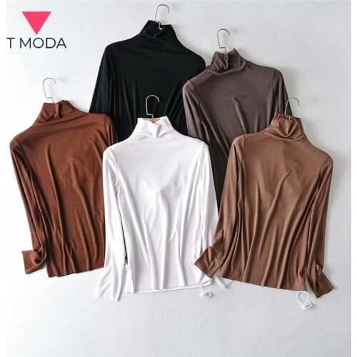 T MODA 2021 Autumn Women Classic Turtleneck Knit Sweater T Shirt Lady Casual Long Sleeve Elastic Tops Female Vogue Chic Tee