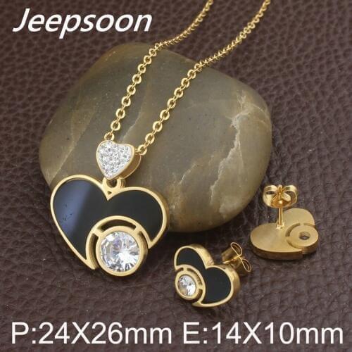 Gold Color Heart Styles Stainless Steel Jewelry Chain Necklace Pendants And Earrings Set For Women SEWFBACB