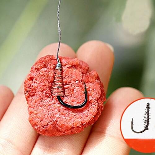 10PCS/Bag High Carbon Steel With Spring And Hole Fish Hooks Barbed Carp Fishing Hooks Fishing Gear Accessories