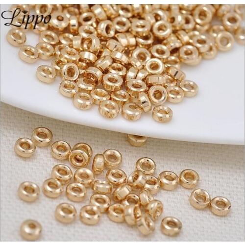 35pcs Champagne Gold Color Plated Spacer Beads Circle Loose seed beads Diy Jewelry Make Up Accessories