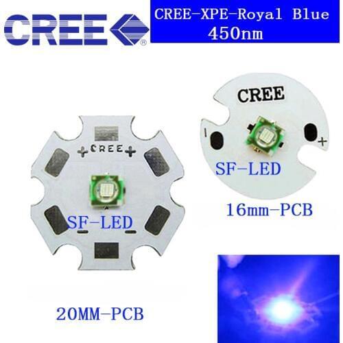 5 pcs/lot Cree XPE XP-E R3 1-3W LED Emitter Diode Blue xpe Royal Blue LED with 20/16/14/8mm heatsink