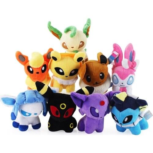 9 pcs/set Pokemoned Plush Toy Eevee Dolls Stuffed Thunders Vaporeon Voltali Flareon Pyroli Pikachued Charmander Gift For Kids