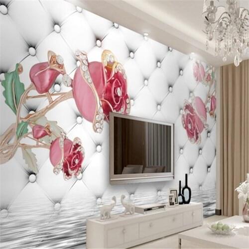 Beibehang Large custom wallpapers 3d luxury pink roses soft package jewelry living room bedroom TV backdrop bedroom wallpaper