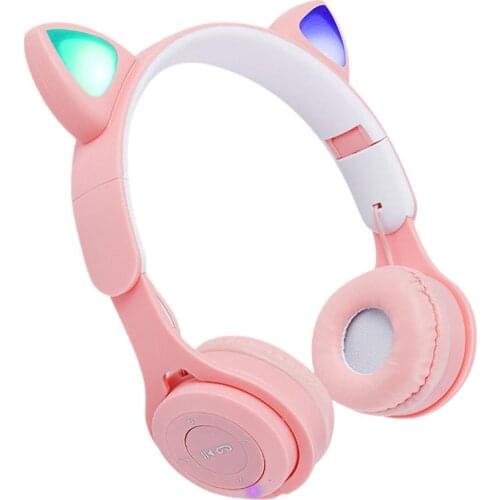 Flash Light Cute Cat Ears Bluetooth Wireless Headphone with Mic Can control LED Kid Girl Stereo Music Helmet Phone Headset Gift