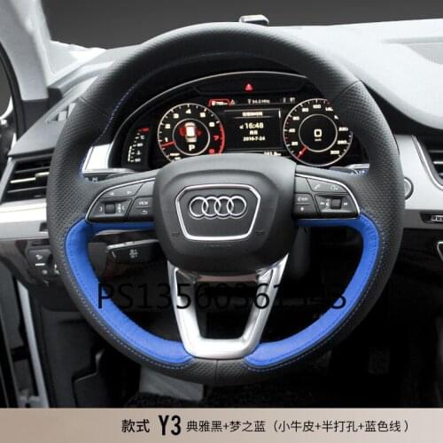 DIY hand-stitched steering wheel cover fit for Audi A4L A3 A6L Q5L Q3 A5 Q7 leather handle cover