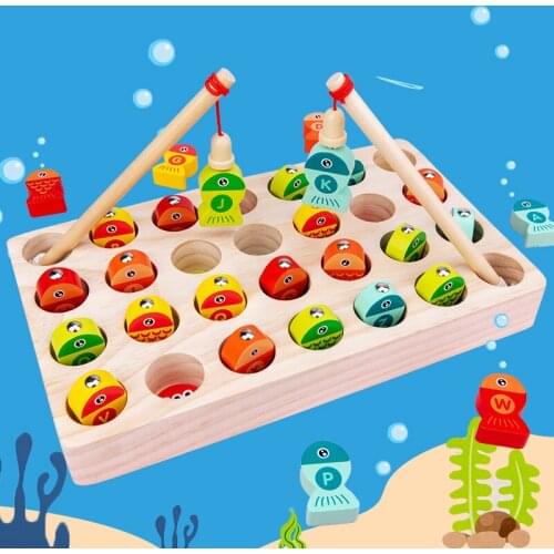 Kids Toys Wooden Montessori Toys Digit Magnetic Game Fishing Toys Alphanumeric recognition Puzzle Baby Early Educational Toys