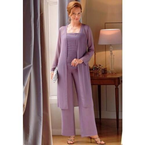 Elegant Purple Mother Of The Bride Pant Suits Three Pieces Wedding Guest Gowns With Long Jackets Mother of the Bride Dress