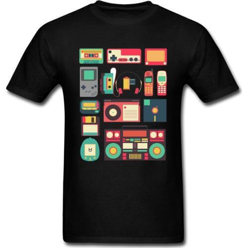 Techno Game PC T Shirt Console Cassette Controller Telephone Technology Videogame Black Tshirts For Men High Quality Print