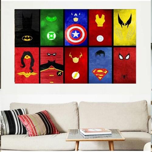 Marvel Art Canvas Painting Super Hero Head Characters Posters and Cartoon Prints Wall Art Pictures for Living Kids Room Decor