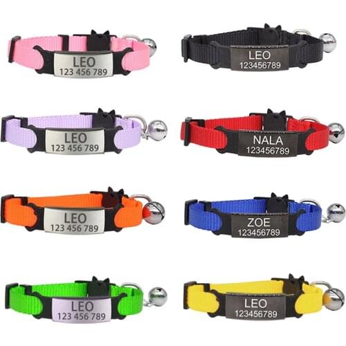Pet ID Tag Custom collar Personalized Labels Free Engraving Cat Collar Cute Nylon Adjustable Safety Breakaway Small Dog Necklace