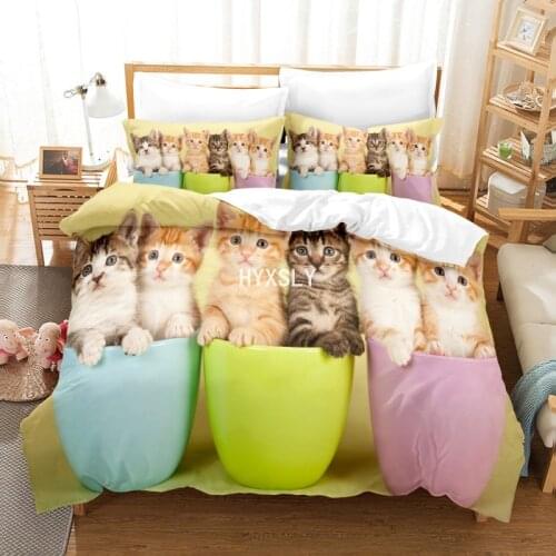 3D Printing Cats and Flowers Duvet Cover Set Animal Bedding Set Quilt Cover with Pillowcase Bed Linen Twin Full Size (No Insert)