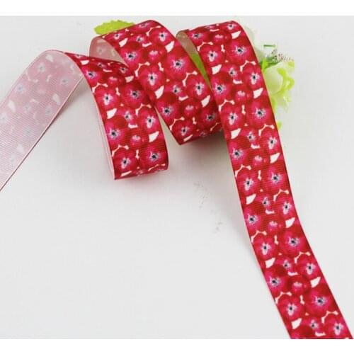 Red Flower Ribbon Printed Grosgrain Diy Handmade Bow Hair Ornament Bowknot Decorative Tape Gift Wrapping Paper 16-75mm