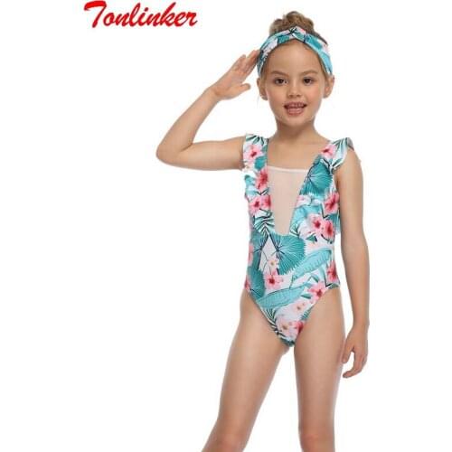 Summer Mother Daughter Anti-UV One-Piece Print Sexy Lace Swimsuit Bikini Bathing Swimsuit Family Matching Swimwear Daughter Dres