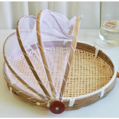 Tray Fruit Vegetable Bread Storage Basket Hand-Woven Food Serving Tent Basket Simple Outdoor Picnic Mesh Net Cover