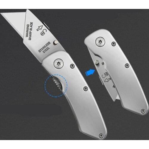 Mini Stainless Steel Utility Knife Foldable Cutter Hand Cutting Tools Sharp Head with Blades for Woodworking Outdoor Camping Use