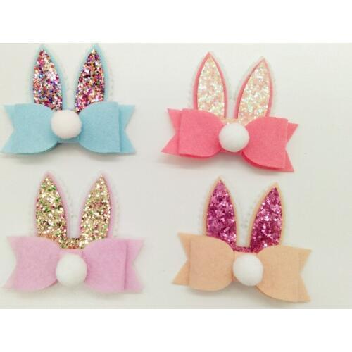Fashion DIY Accessories Solid Cute Glitter Rabbit Ears Bowknot DIY Hairpin Parts Kawaii Felt Pom Pom Bow DIY Materials Headwear