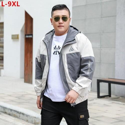Plus Size 8XL 9XL Bomber Hoodies Mens Jackets And Coats Autumn Hooding Windbreaker 7XL 6XL Fashion Loose Parka Outwear Clothes