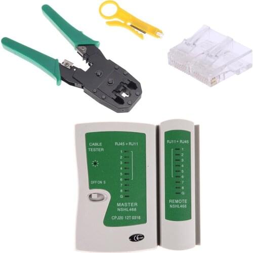Cable Tester Kit Ethernet Cable Tester Kit Crimp Crimper Pliers +100pcs RJ45 CAT5 Cat5e Connector Modular Plug Network Tool Set