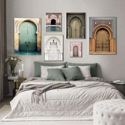 Vintage Style Door Moroccan Canvas Painting Modern Old Building Wall Art Poster Print Muslim for Living room Decoration
