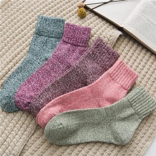NORMOV Woman Socks Winter Wool Thick Warm Socks Women Fashion Solid Color Breathable Elastic Mid Socks