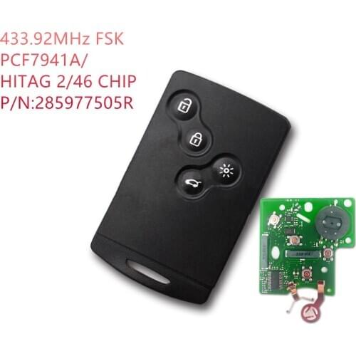 RIOOAK New Smart Card For Renault Megane III Fluence Laguna III Scenic 2009-2015 433MHz FSK PCF7941A Non-HandsFree Keyless