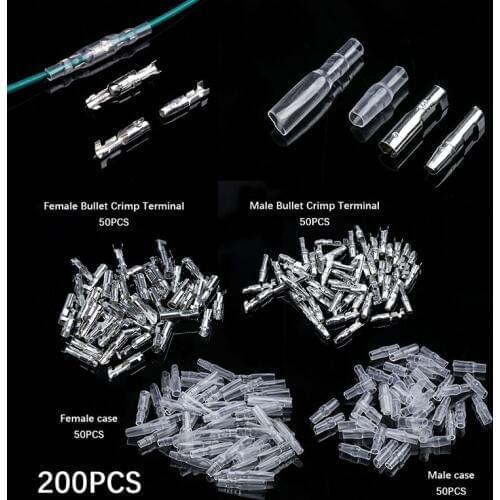 200Pcs 4mm Bullet Crimp Terminal Wire Connectors 50 female + 50 male +50 case + 50 case Crimping Terminal set