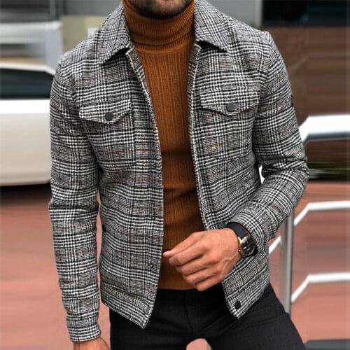 Autumn Casual Suit Jacket Male Trend Men Suit Elegant Jacket Coat Plaid Print Pocket Fashion Men Jacket Outwear Top