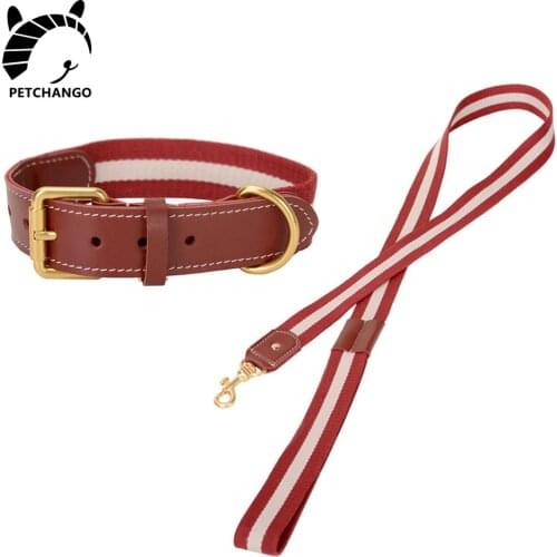 Leather & Cotton Dog Collar Genuine Leather Collar and Leash Set for Dogs Small Medium Large Pet Supplies Dog Accessories Red