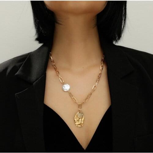 NEW Punk Gold Color Rhinestone Pendant Choker Necklace Asymmetric Curb Cuban Thick Chain Necklaces for Women Jewelry