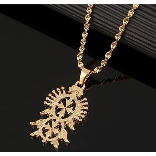 Ethiopian Gold Color Cross Pendant Necklaces for Women Men Ethiopian Eritrea Jewelry