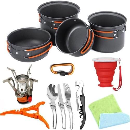 Camping Cookware Outdoor Camping Tableware Set Camping Utensils Folding Cup Gas Stove Tank Stand Foldable Spoon Fork Knife